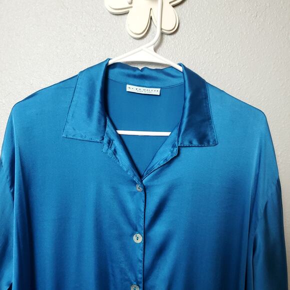 BRYN WALKER Silk Blend Oversized Button Down Tunic Top Blouse - Picture 2 of 8